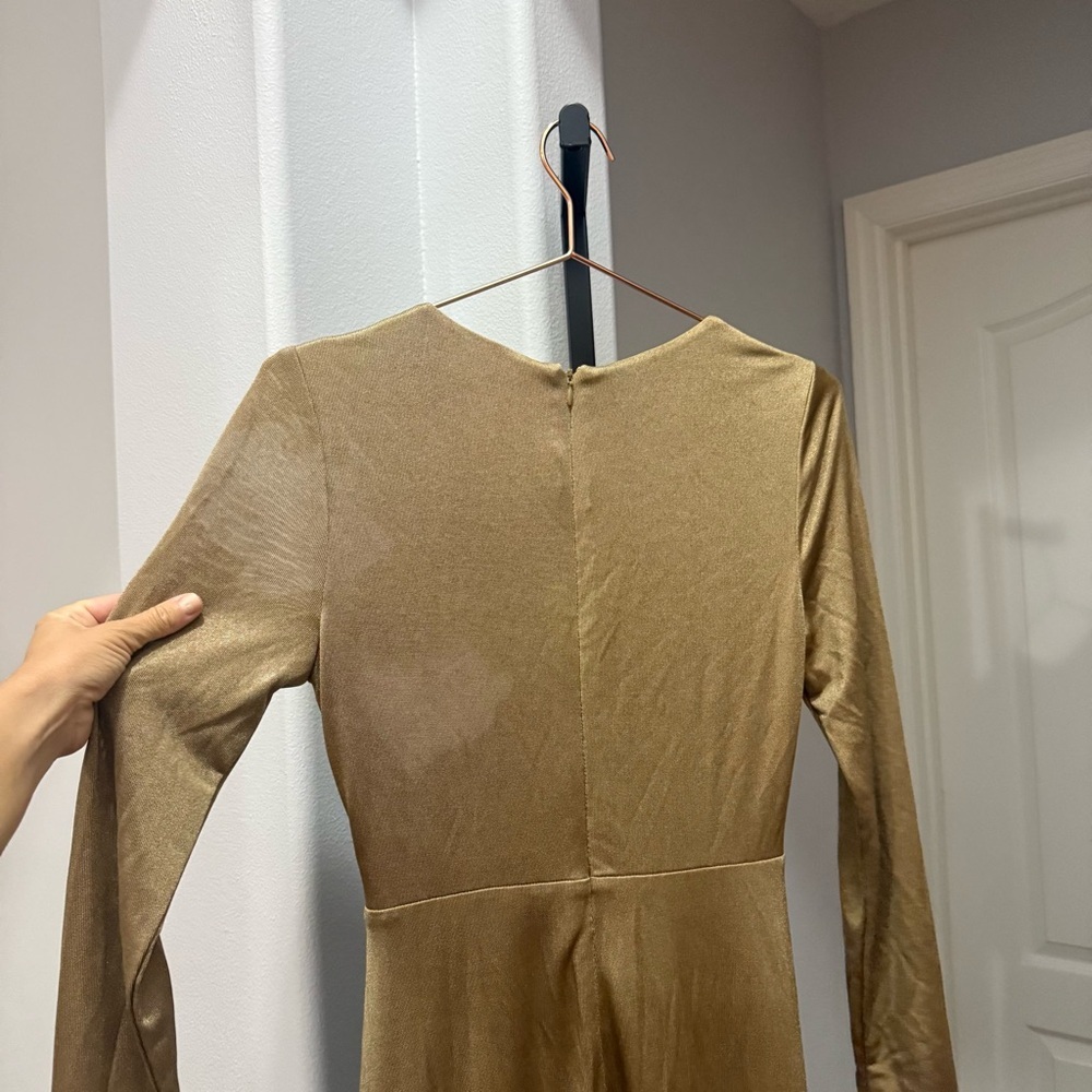 Lauren Ralph Lauren Size 2 Twist Front Jersey Maxi Shift Dress Gold Long Sleeves - Picture 9 of 11